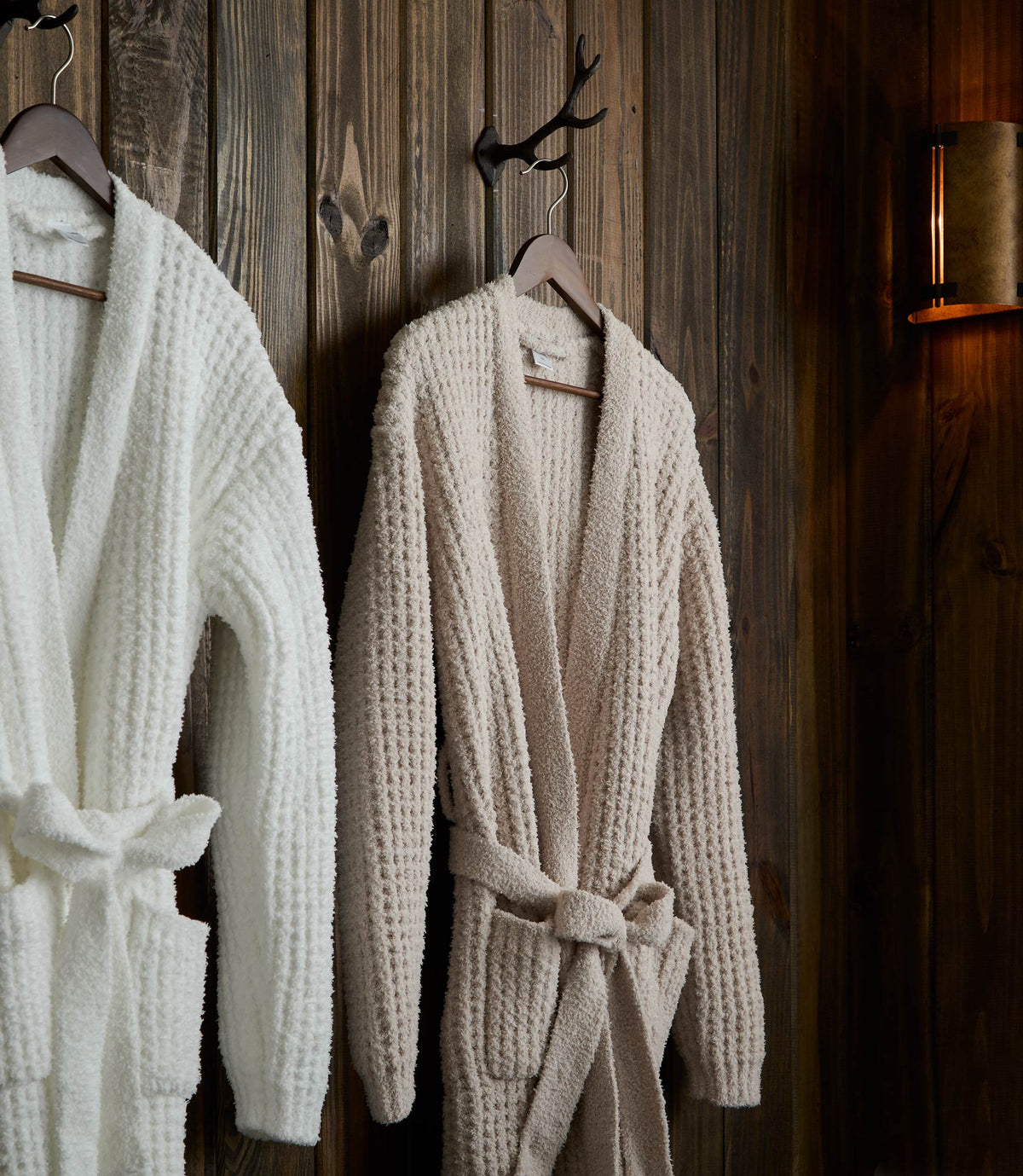 Cozy Robe hanging on a hook multi color, White Linen