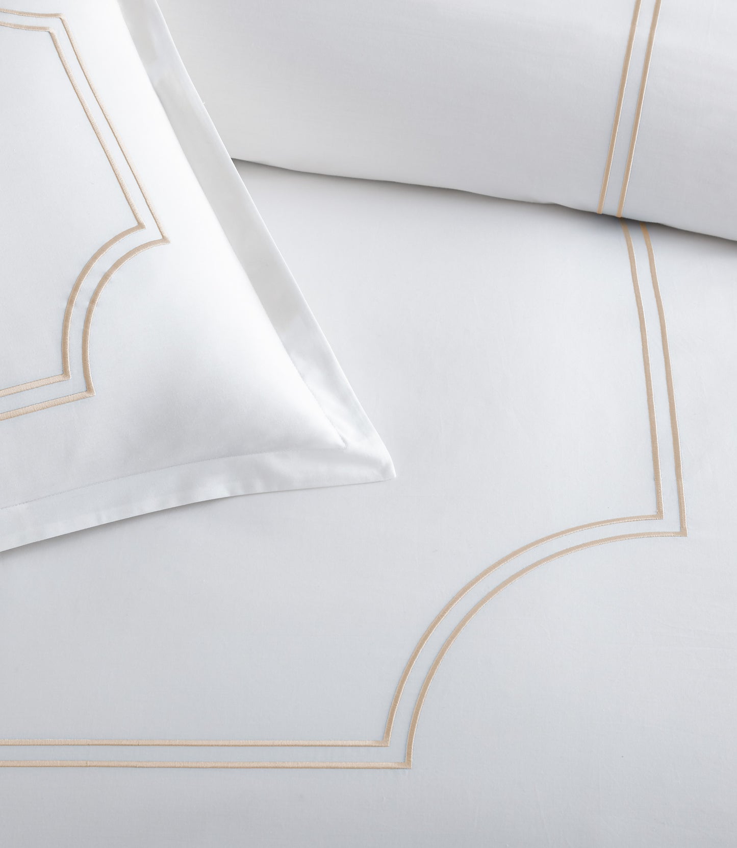 Close up of border detailing on Deco Classic Embroidered Duvet Set, Linen