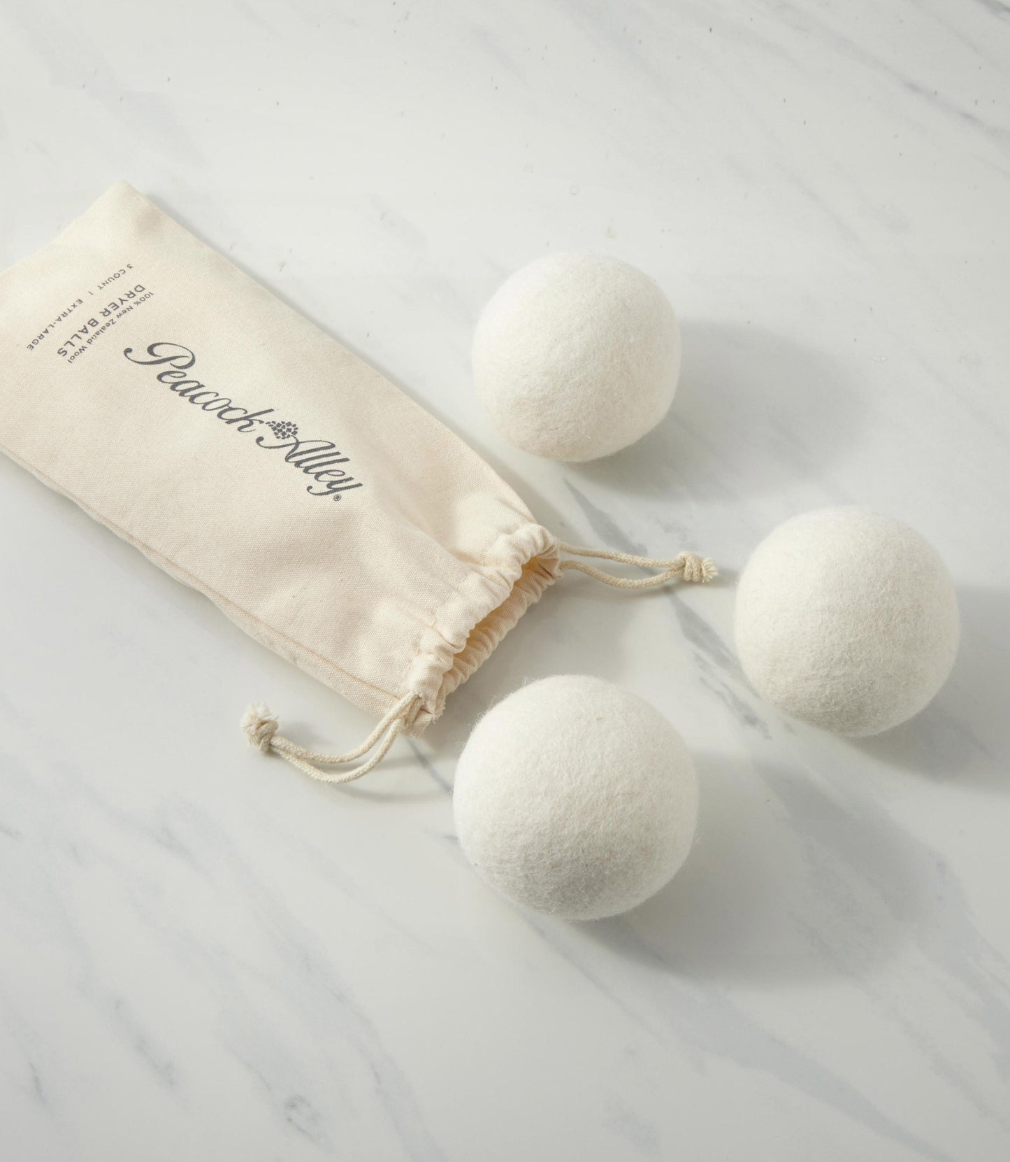 Wool dryer balls and storage bag, Cream