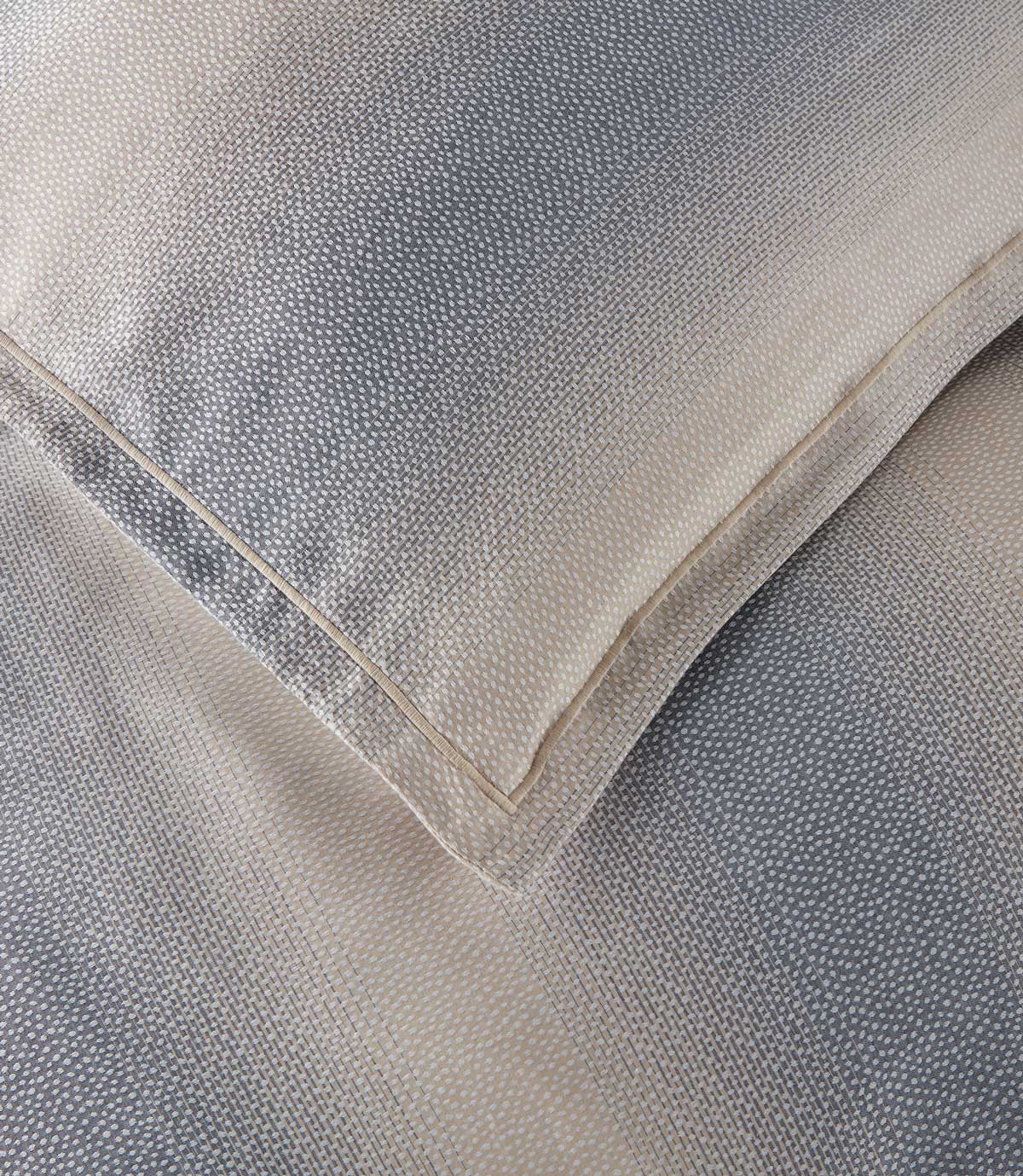 Corner satin stitch detail on Elena Sham, Blue