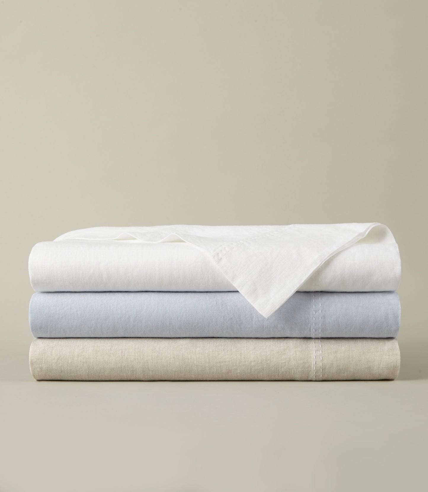 European Washed Linen Sheet Stack White Natural Sky