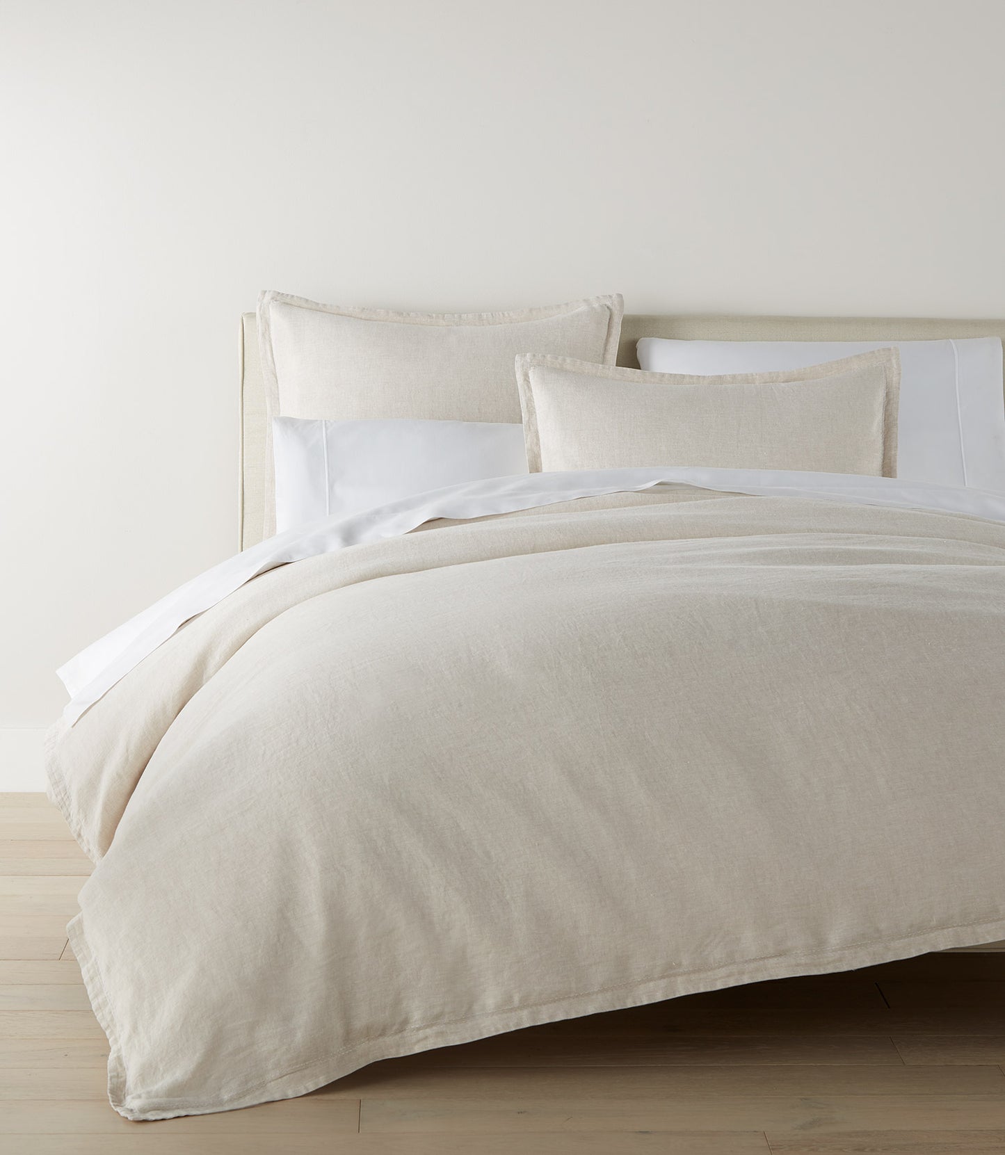 European Washed Linen Shams on bed with duvet, Natural