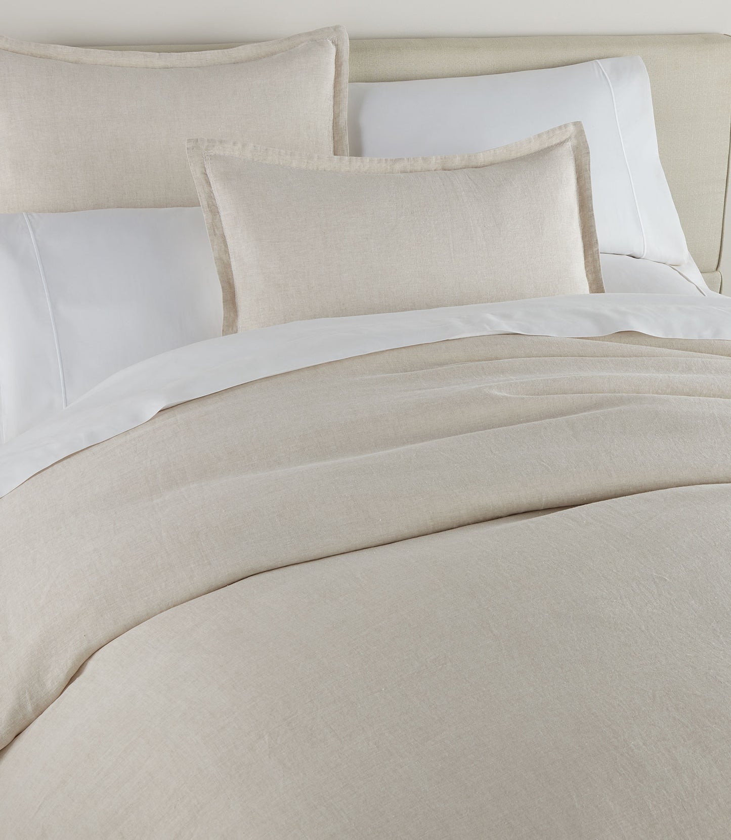 European Washed Linen Shams on bed with duvet, Natural