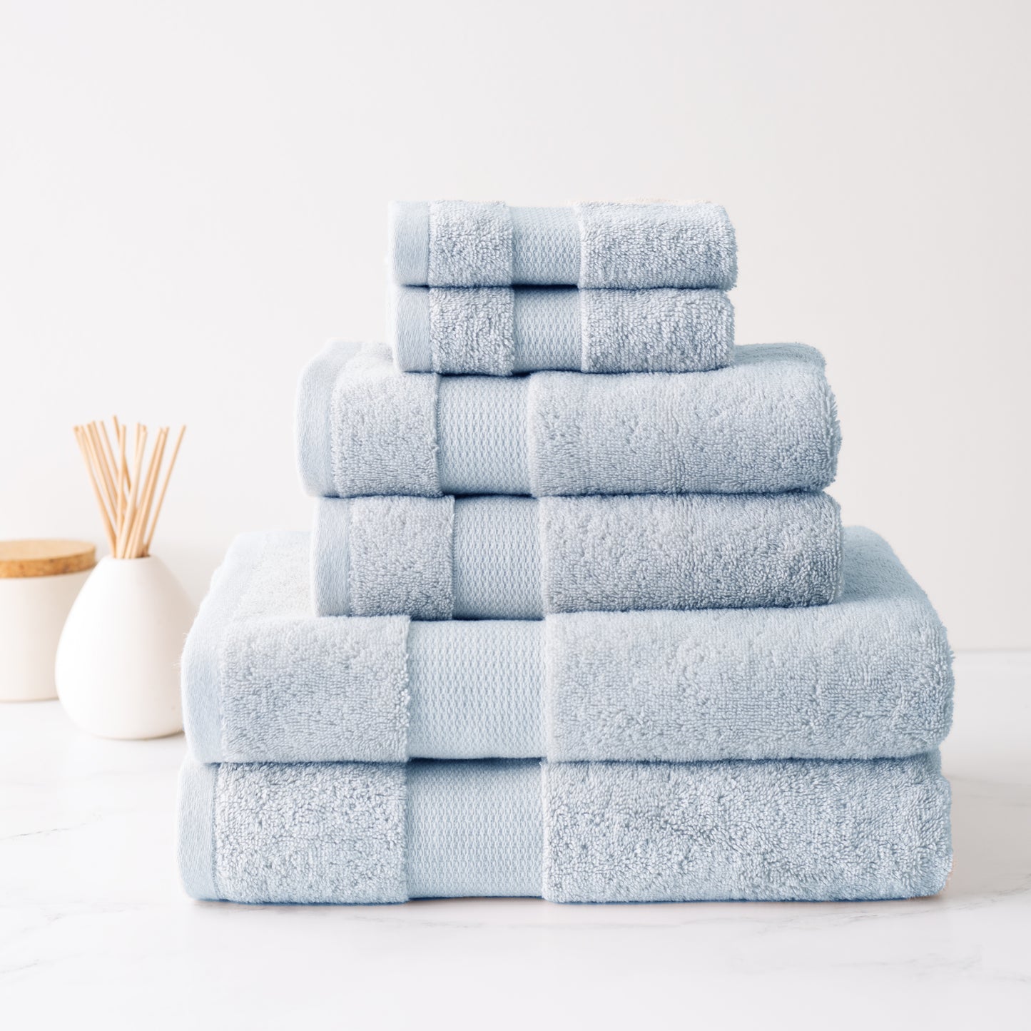 Plush Bath Towel Stack Blue