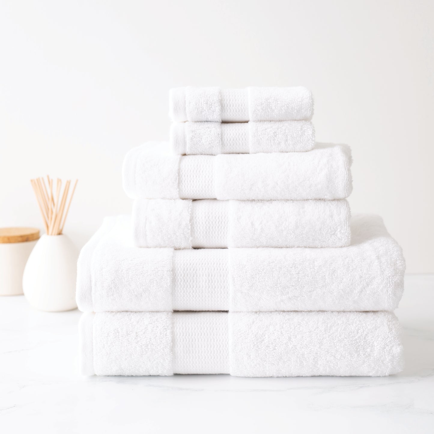 Plush White Bath Towel Stack