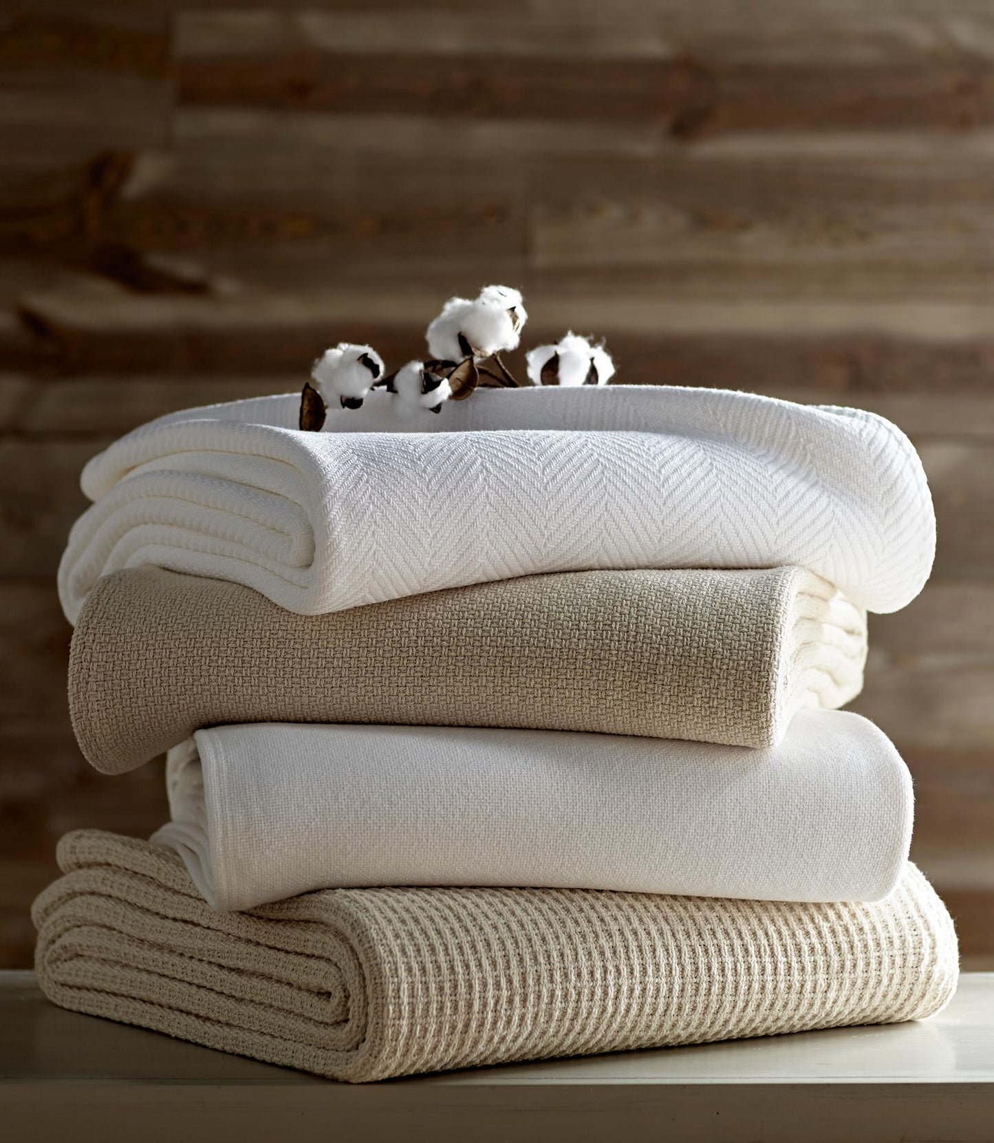 Wildwood Herringbone Throw Blanket Stacked White Natural Colors