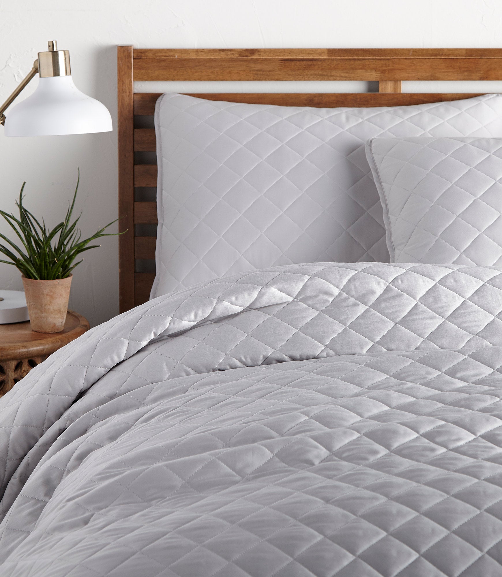 Diamond Quilted Sateen Coverlet Set Fog on Bed