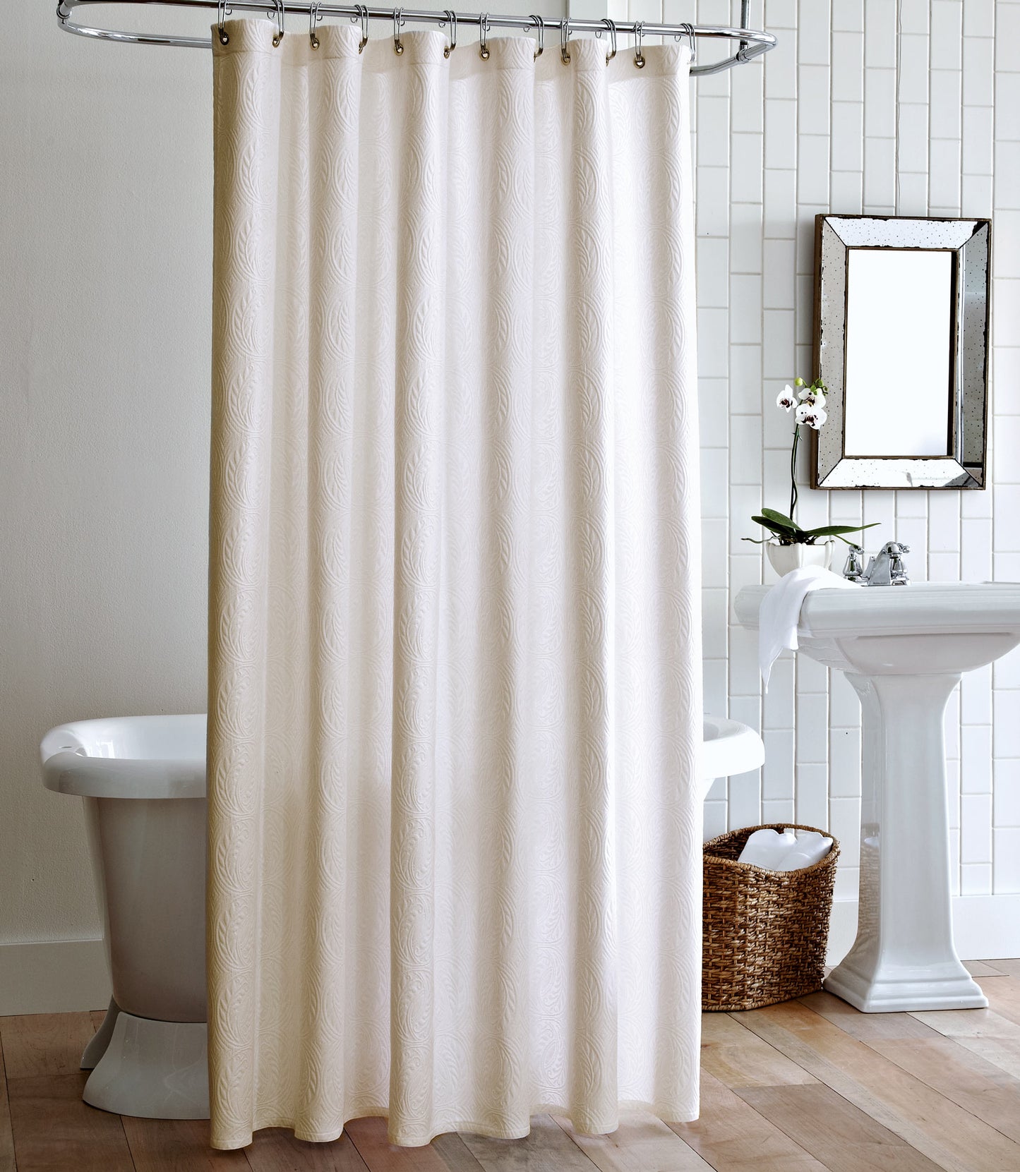 Vienna Matelassé Shower Curtain Linen Hanging In Bathroom