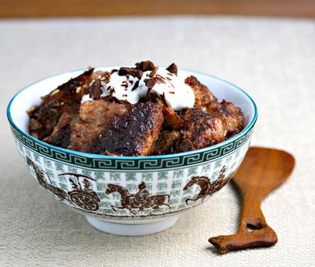 Nutella Bread Pudding served in a Greek-inspired bowl