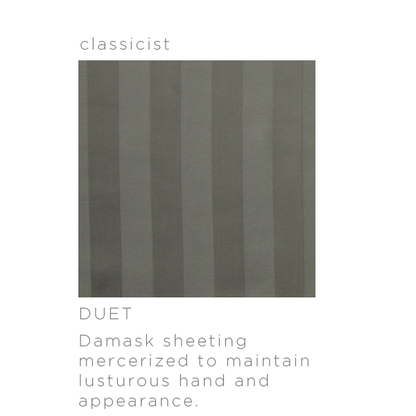 A close up look at our classic damask sheeting, Duet