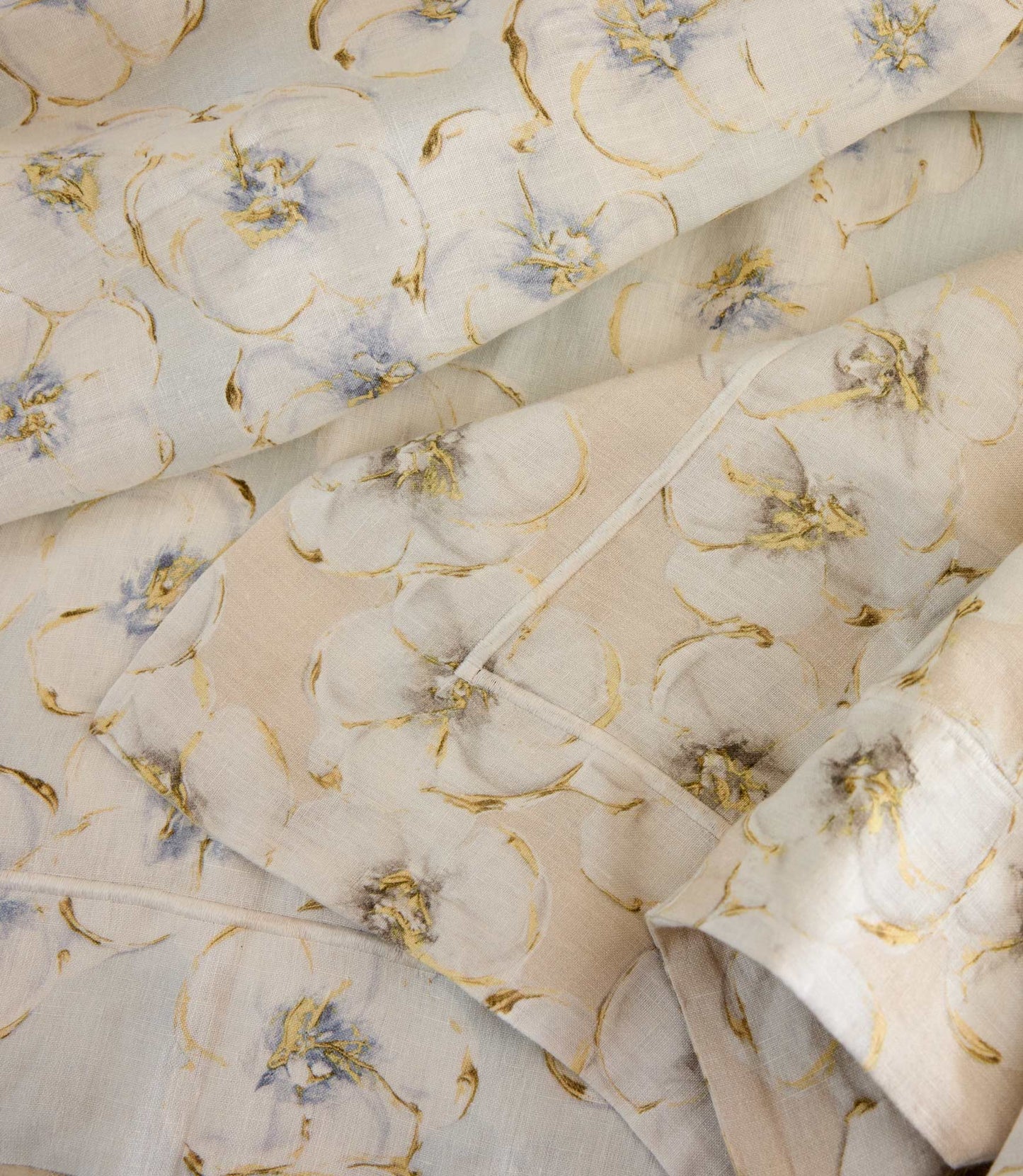 Ella Linen Duvet Set floral detail, Natural