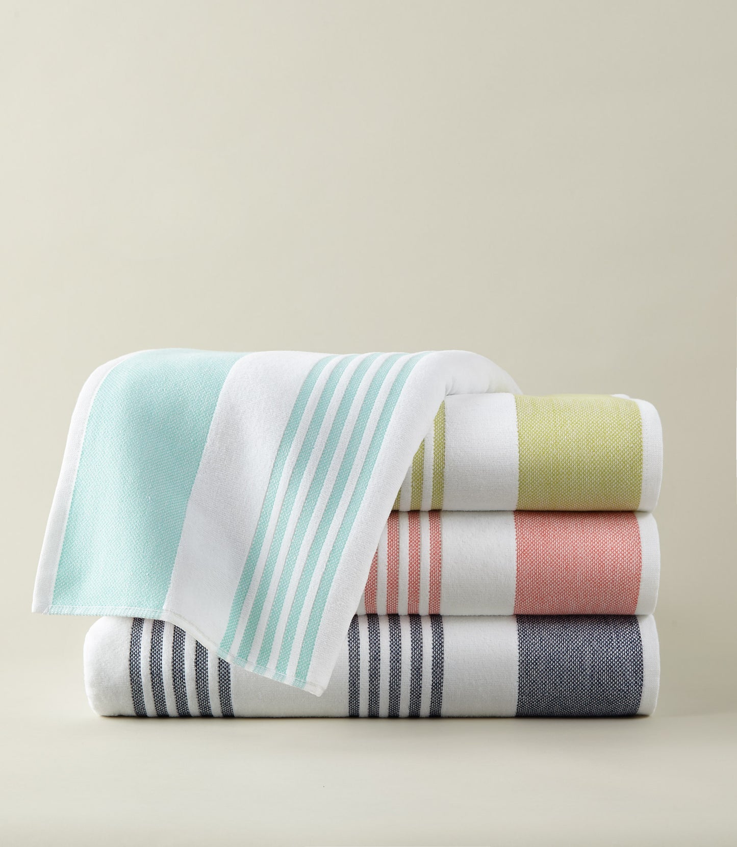 Stacked Aegean Stripe Beach Towel Multi, Aqua Lime Coral Navy