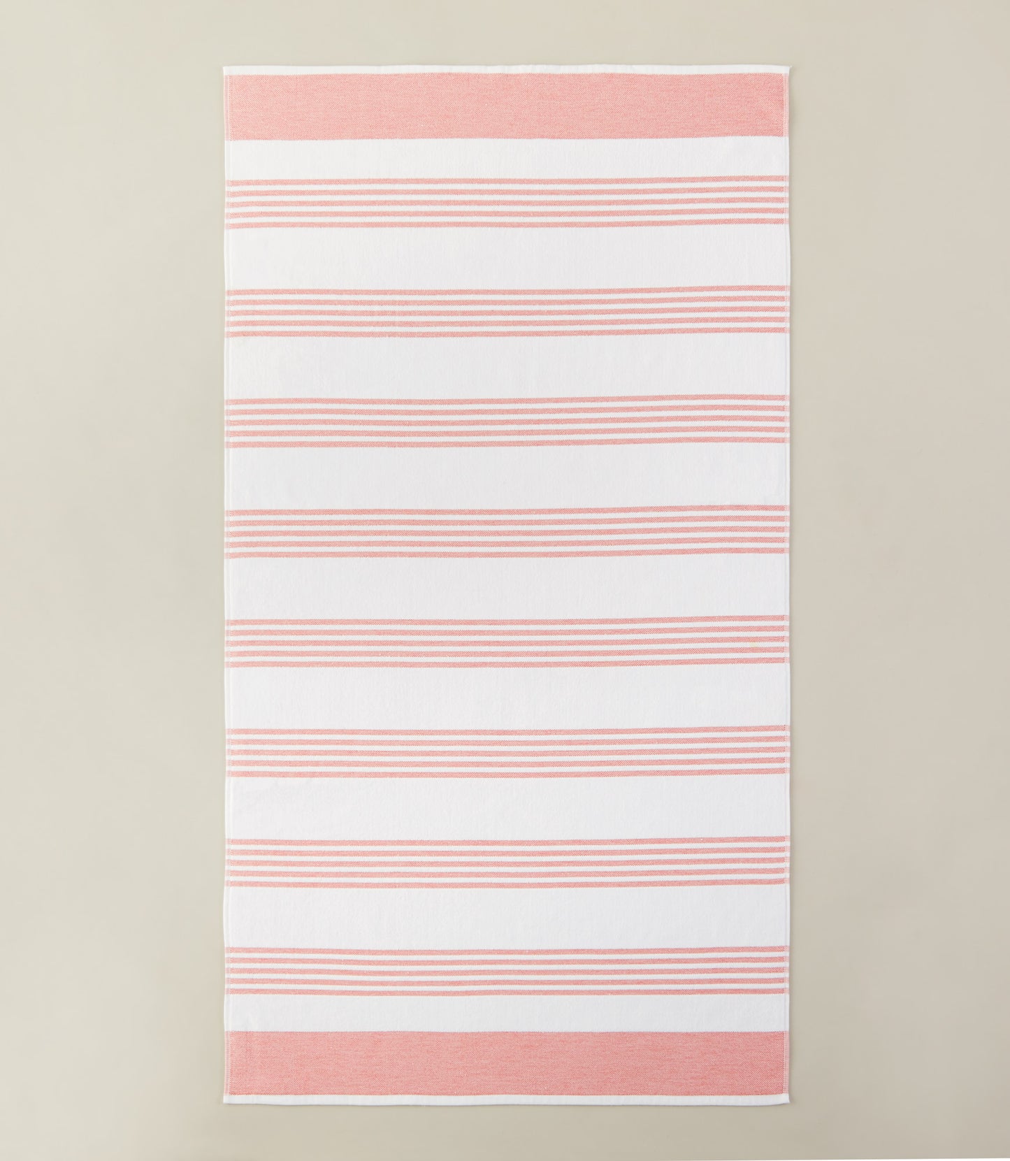 Aegean Stripe Beach Towel top view, Coral