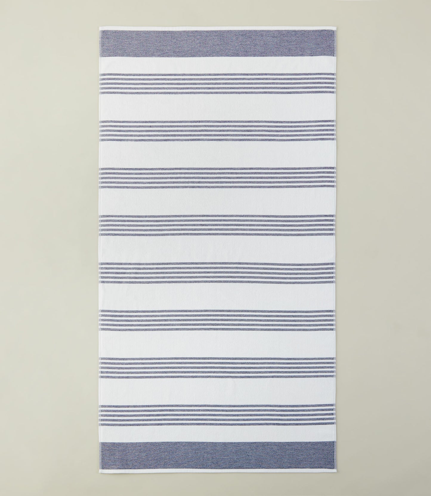 Aegean Stripe Beach Towel top view, Navy