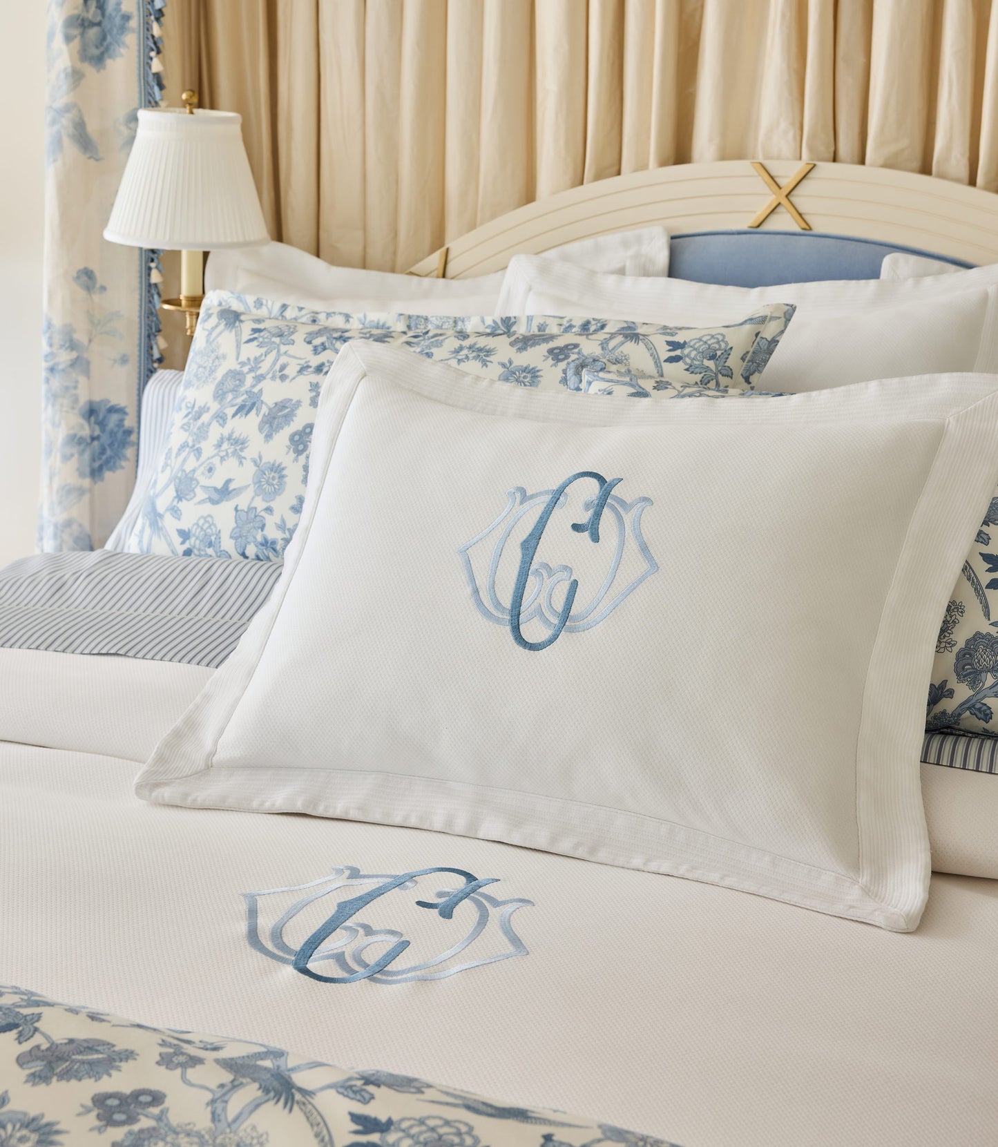 Angelina Sham monogrammed, White 