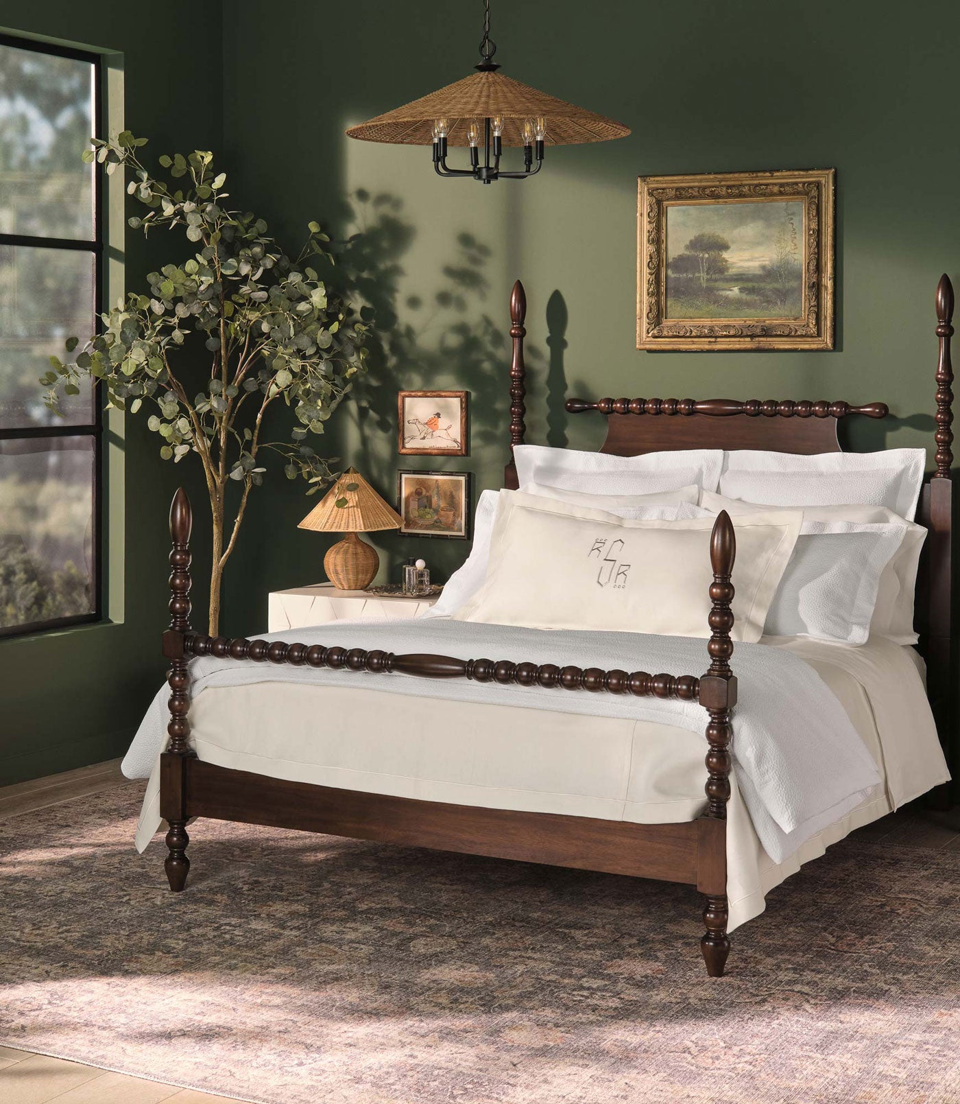 Montauk duvet cover and neutral bedding in green bedroom, White