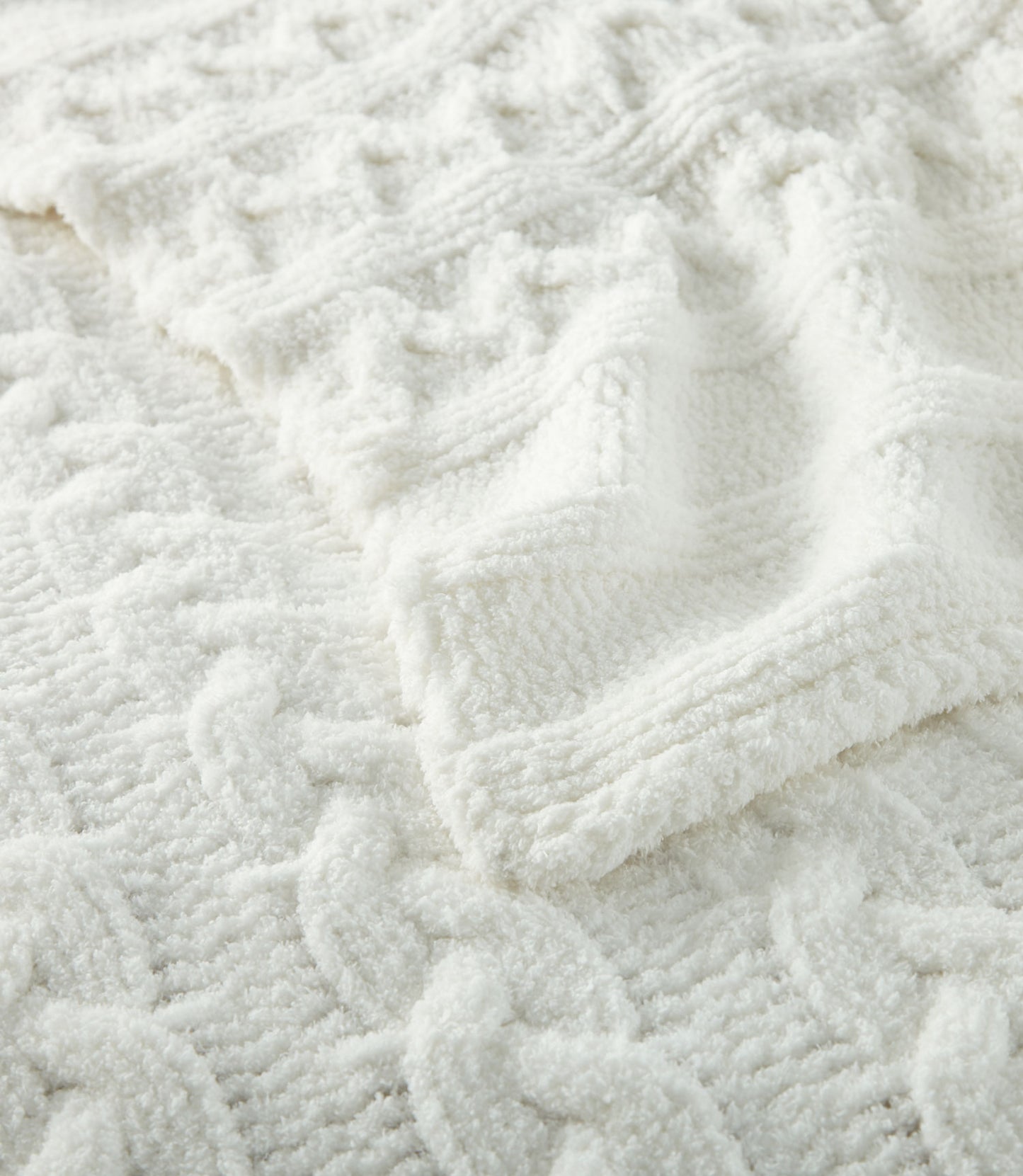cable knit throw fold over, White