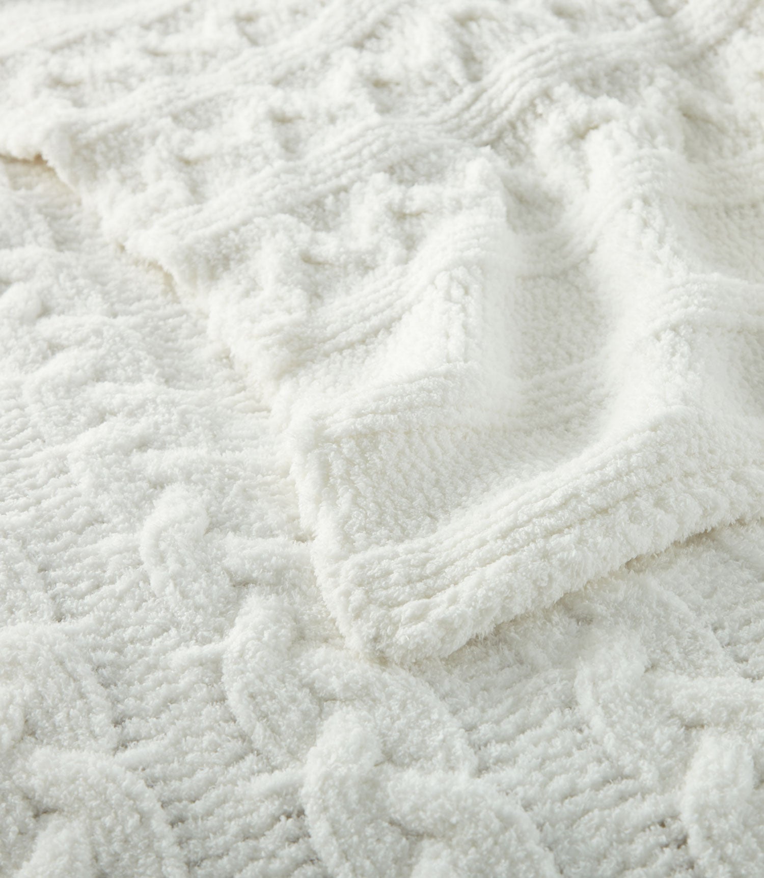 cable knit throw fold over, White