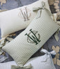 Caitlin Oblong Pillow monogrammed with caitlin font, Pearl, Stripe Moss, Stripe Wedgewood