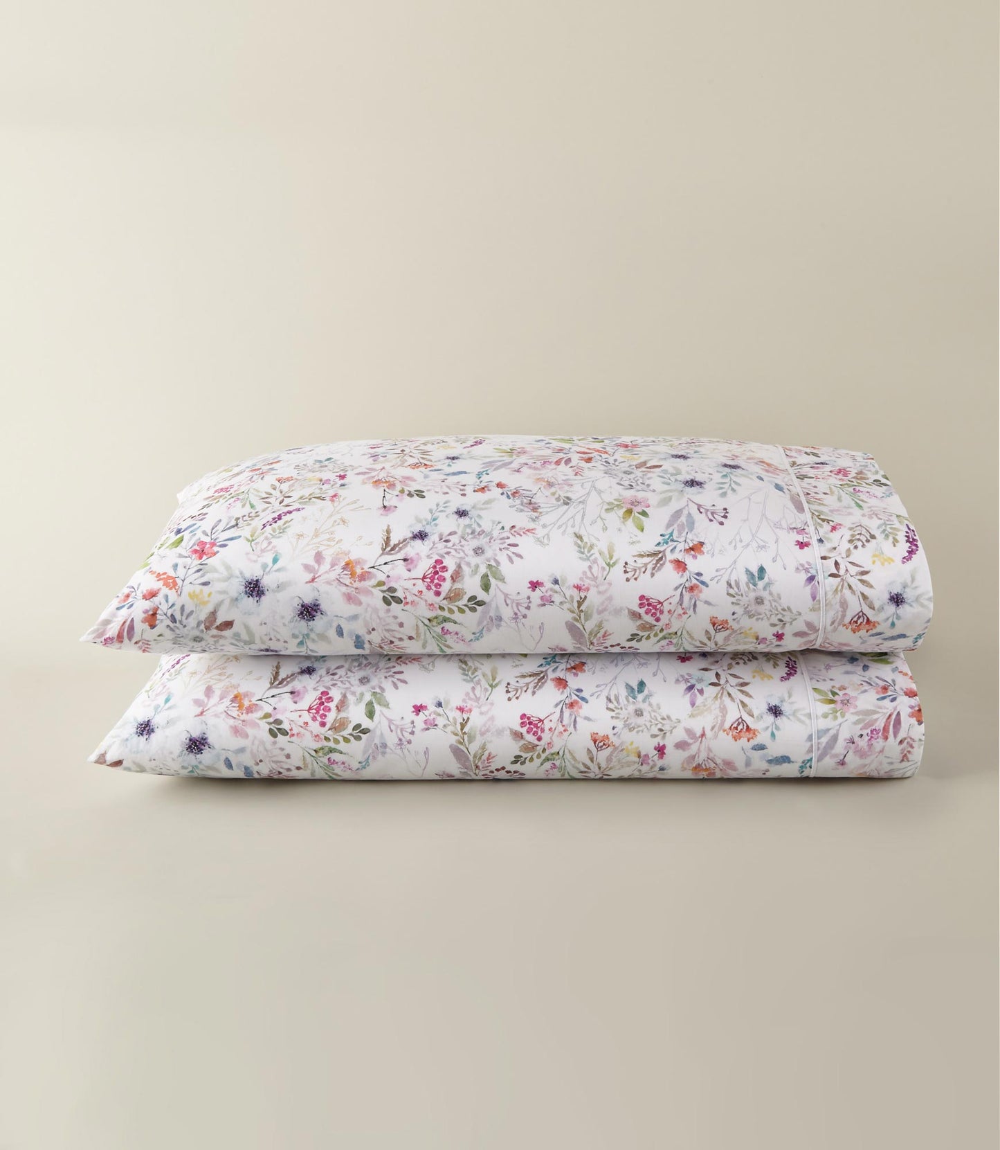 stacked pair of Chloe Percale Pillowcases with satin stitch hem, Floral