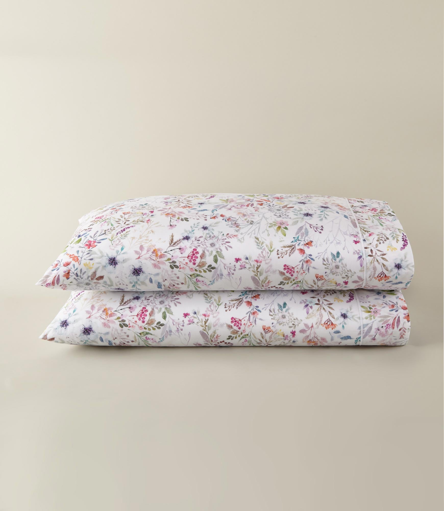 stacked pair of Chloe Percale Pillowcases with satin stitch hem, Floral