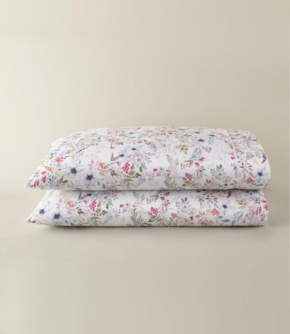 stacked pair of Chloe Percale Pillowcases with satin stitch hem, Floral