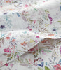 white satin stitch hem treatment on Chloe percale flat sheet, Floral