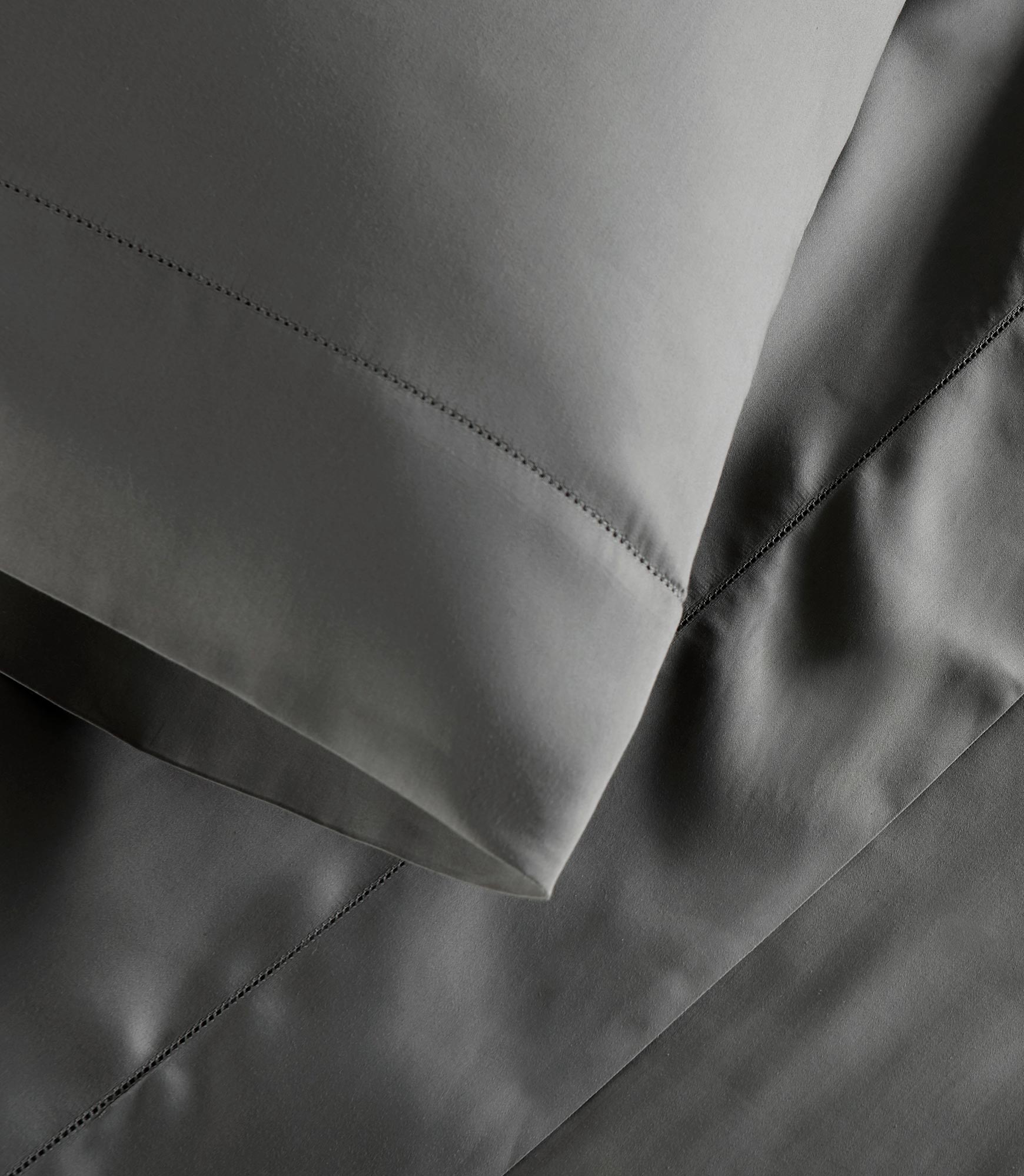 Hemstitch detail on Clara Sateen Sheet Set, Dark Gray