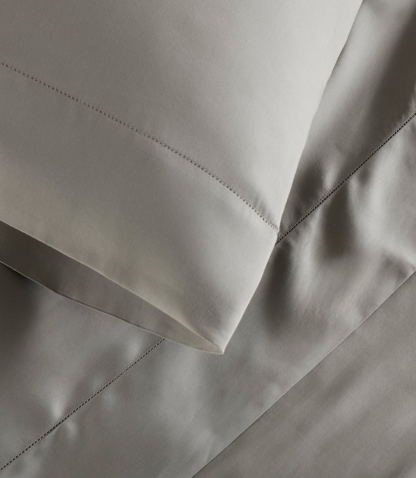 Hemstitch detail on Clara Sateen Sheet Set, Light Gray