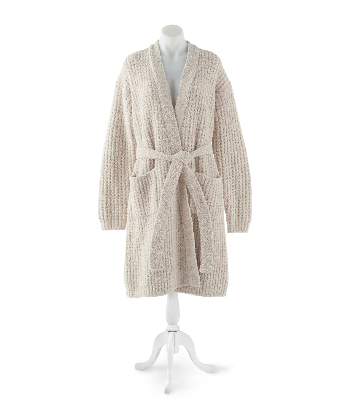 Cozy Waffle Robe modeled, Linen