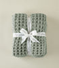 Cozy Waffle Throw wrapped in white ribbon tie, Sage
