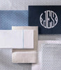 small blue printed bedding flatlay, Demi