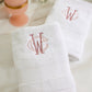 Diamond Towel in White, monogrammed in pink thread