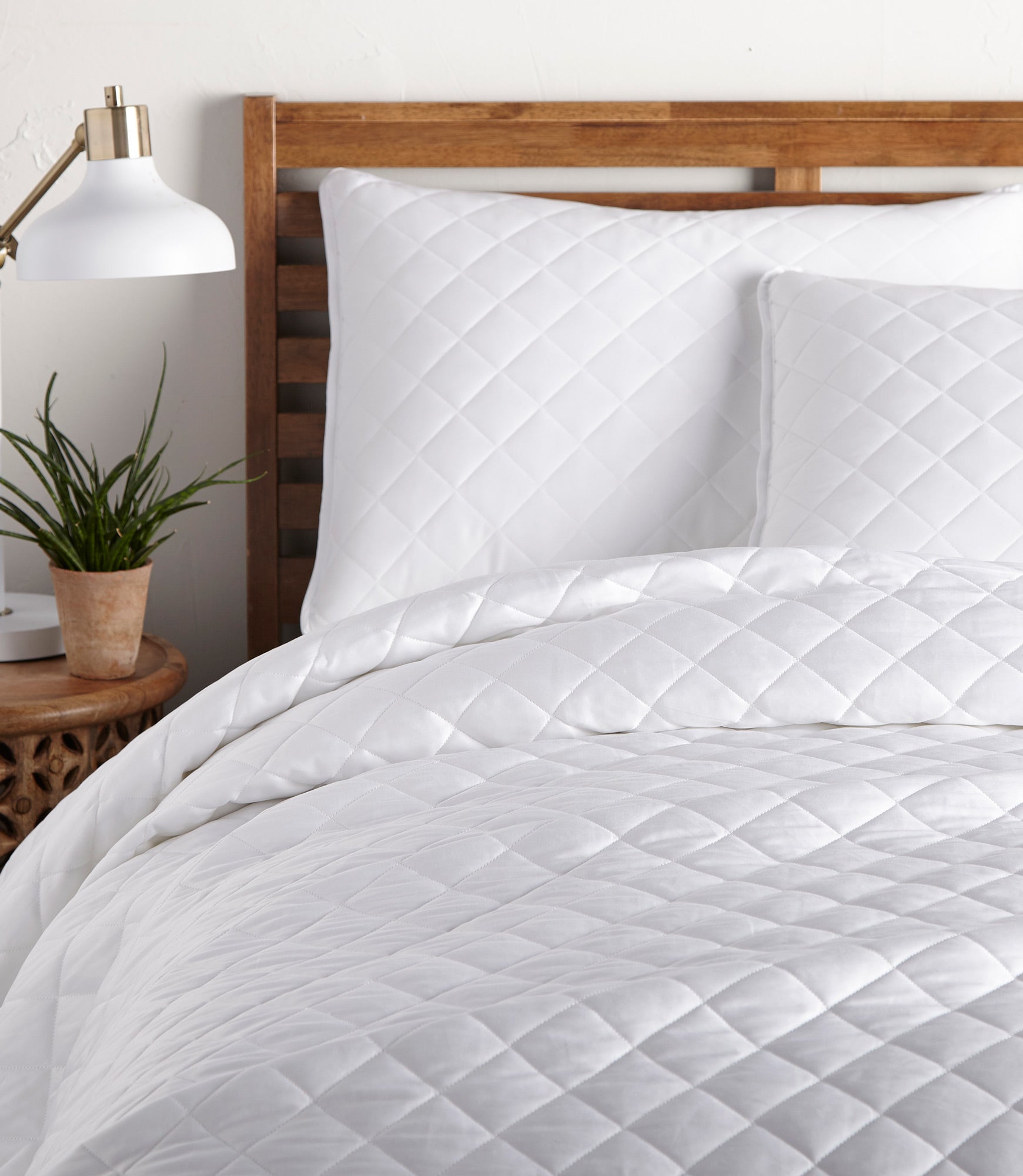 Diamond Quilted Sateen Coverlet Set White on Bed