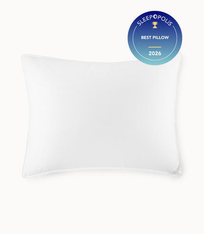 White down alternative pillow with a 100% cotton shell and Sleepopolis 2026 Best Pillow award badge.