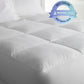 Down alternative mattress topper and mattress cushion on a bed, White