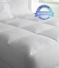 Down alternative mattress topper and mattress cushion on a bed, White