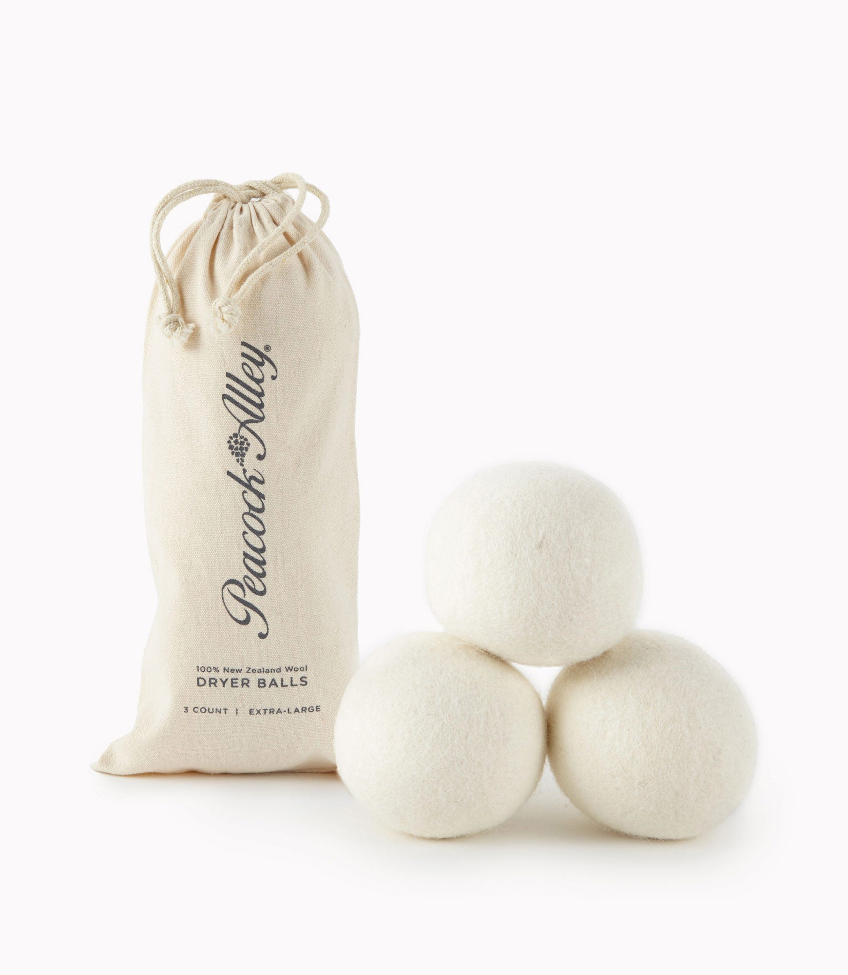 Set of 3 wool dryer balls and bag, Cream