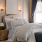 Ella Linen Duvet Set displayed in a styled blue and cream bedroom, Sky