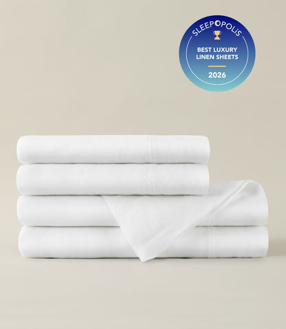 European Washed Linen Sheet Set, White