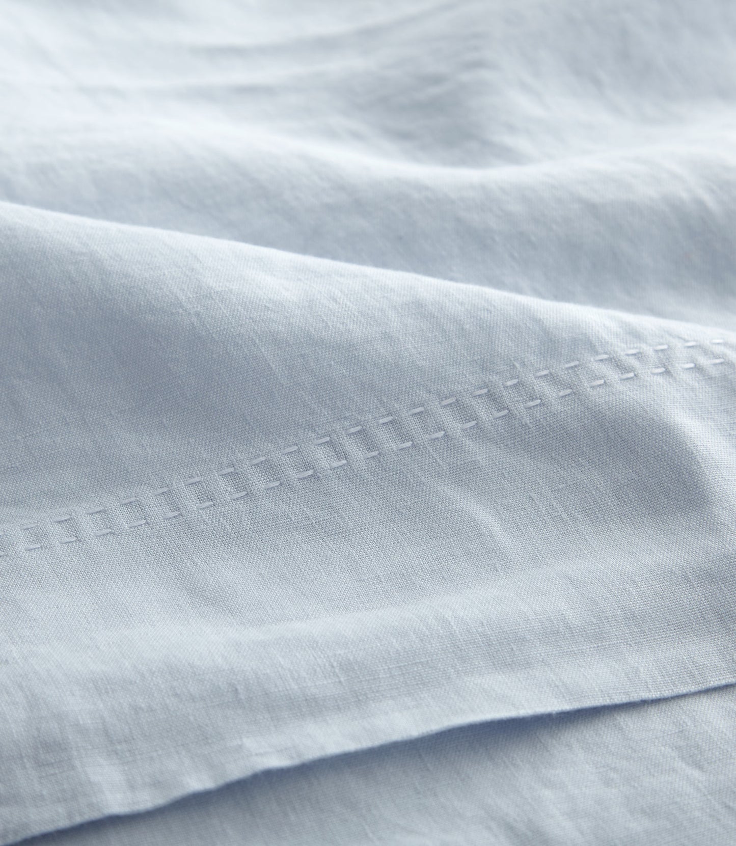 European Washed Linen Sheet Set hem detail, Sky