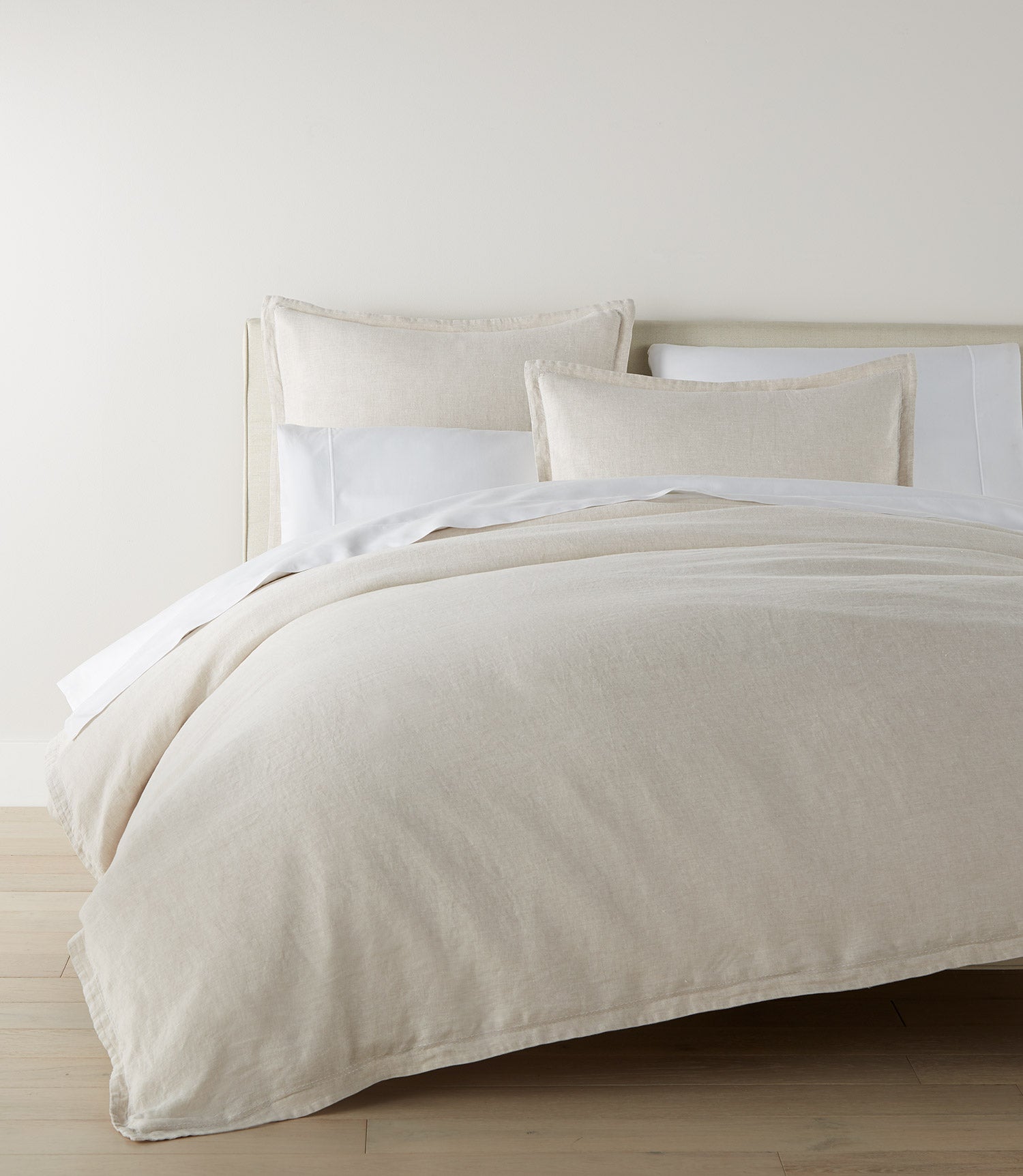 European Washed Linen Duvet Cover on bed with shams, Natural