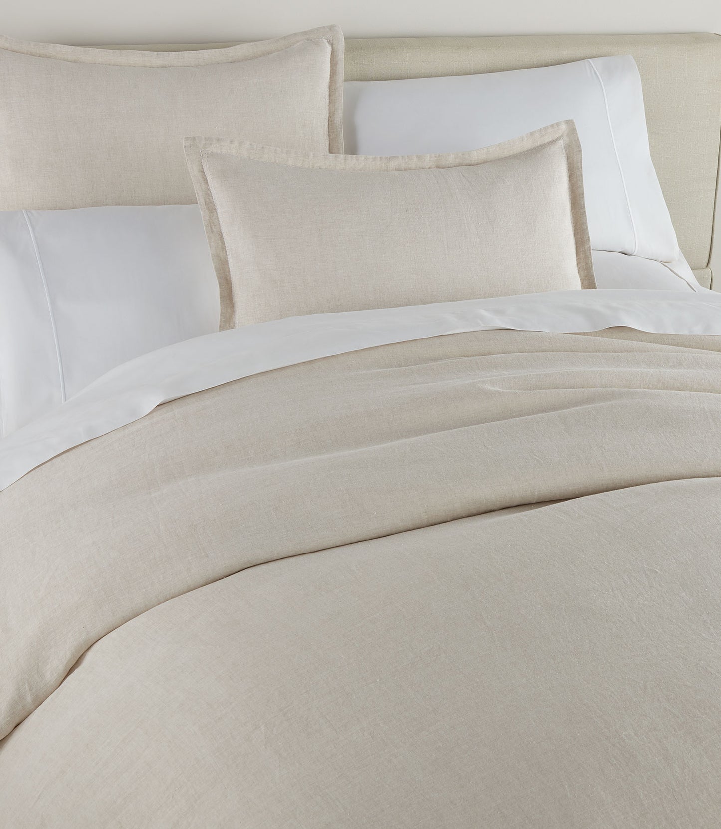 European Washed Linen Duvet Cover on bed, Natural
