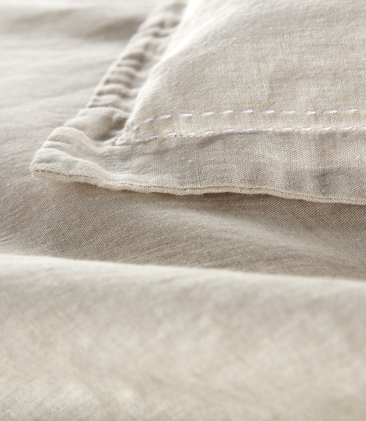 European Washed Linen Duvet Cover stitching detail, Natural