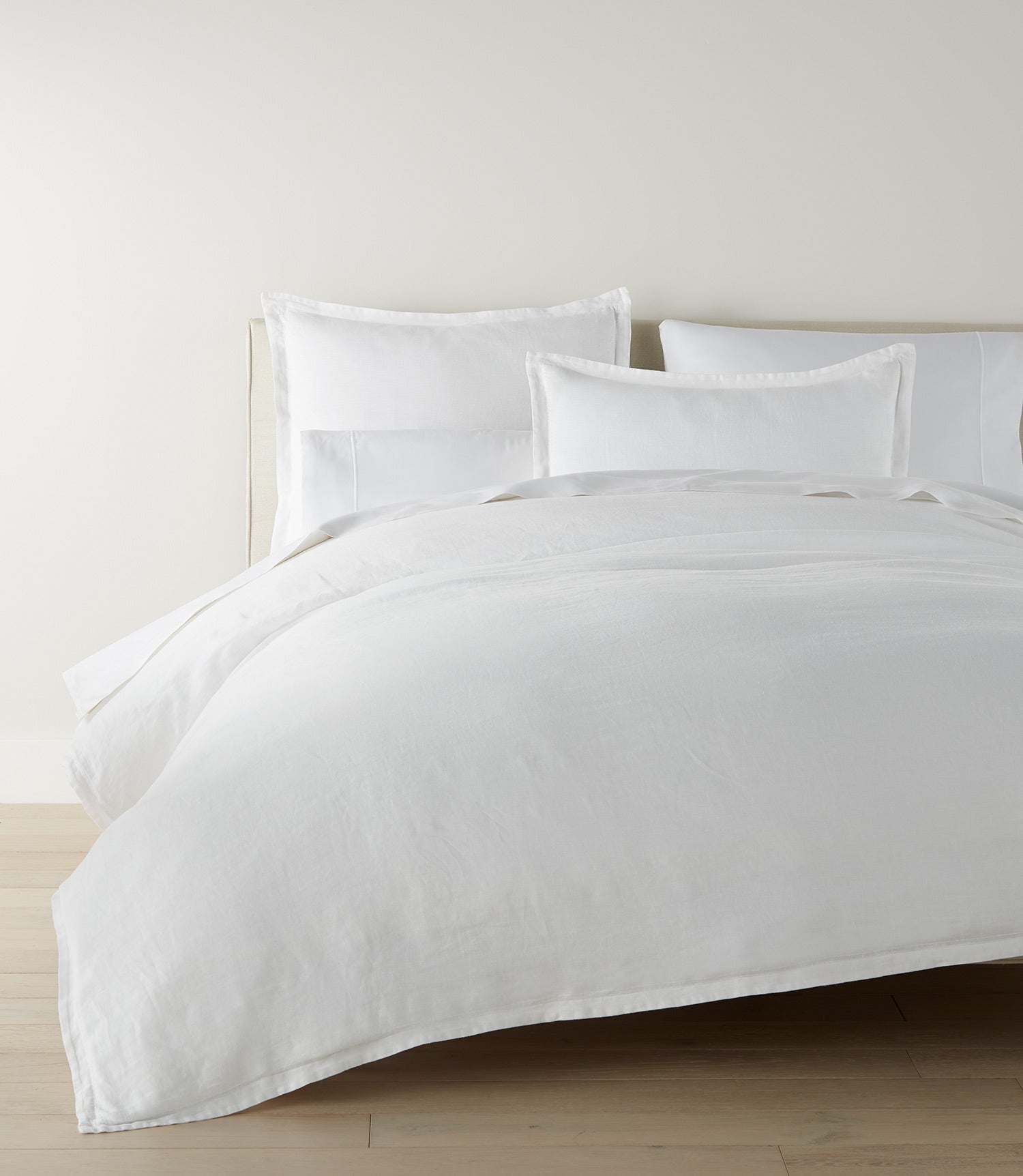 European Washed Linen Duvet Cover on bed, White