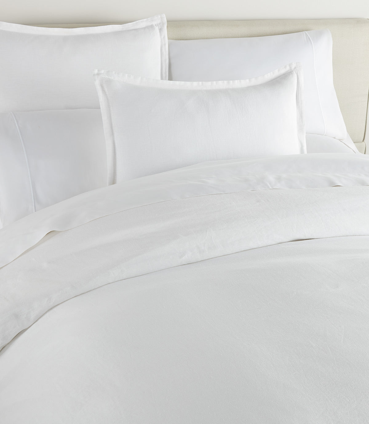 European Washed Linen Duvet Cover on bed, White