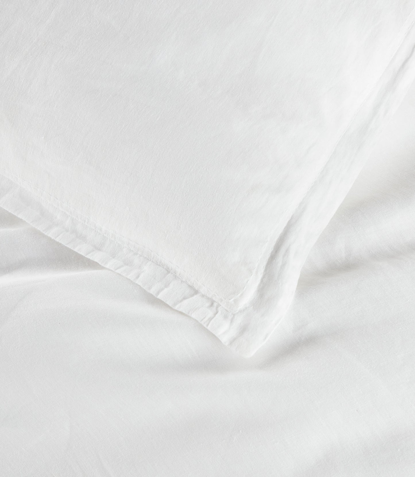 European Washed Linen Duvet Cover stitching detail, White