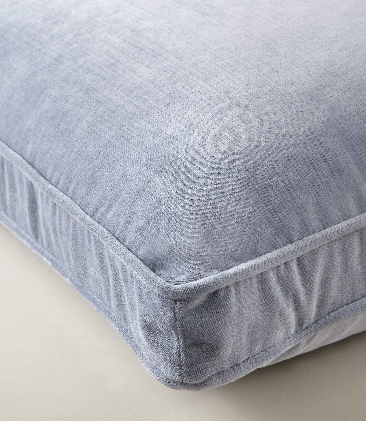 Corner detail of Velvet Box Denim Decorative Pillow, Denim