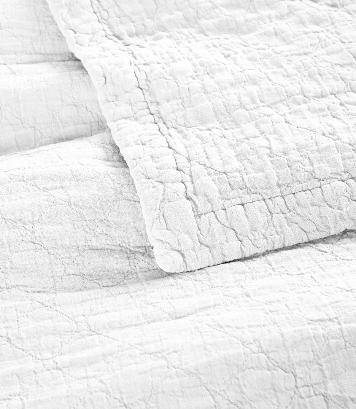Corner hem detail of Heritage Coverlet, White