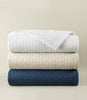 Heritage Stonewashed Linen Coverlet Multicolor Stacked, White Natural Navy 